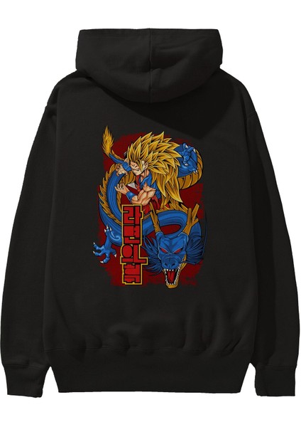 Dragon Ball Z Anime Arka Baskılı Siyah Oversize Kapüşonlu Sweatshirt Erkek Kadın
