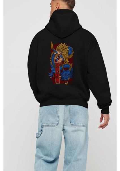 Dragon Ball Z Anime Arka Baskılı Siyah Oversize Kapüşonlu Sweatshirt Erkek Kadın fiyatları