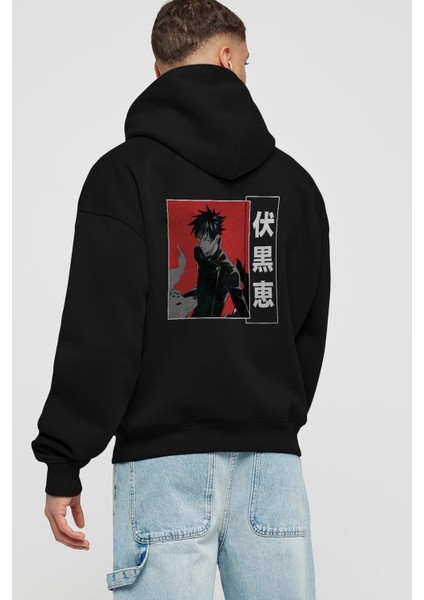 Megumi Fushiguro Anime Arka Baskılı Siyah Oversize Kapüşonlu Sweatshirt Erkek Kadın fiyatları