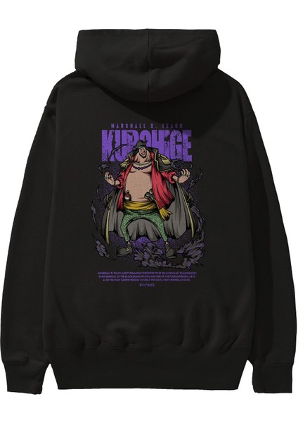 Marshall D. Teach Anime Arka Baskılı Siyah Oversize Kapüşonlu Sweatshirt Erkek Kadın