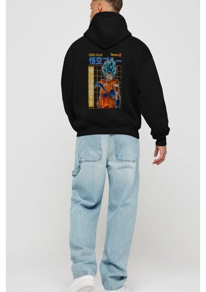 Goku 1 Anime Arka Baskılı Siyah Oversize Kapüşonlu Sweatshirt Erkek Kadın fiyatları
