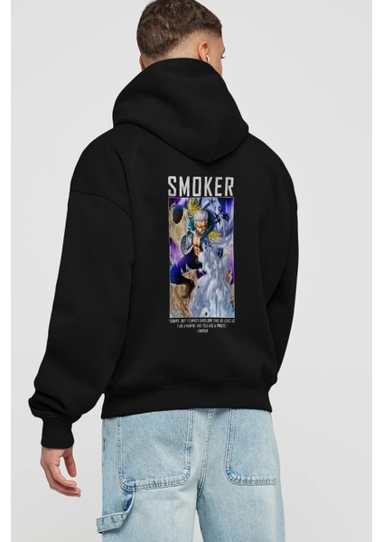 Smoker Anime Arka Baskılı Siyah Oversize Kapüşonlu Sweatshirt Erkek Kadın