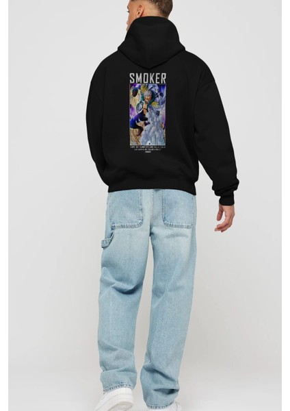 Smoker Anime Arka Baskılı Siyah Oversize Kapüşonlu Sweatshirt Erkek Kadın fiyatları
