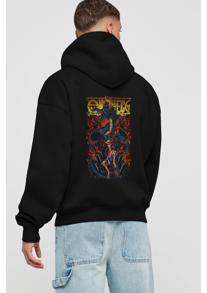 Monkey D. Luff-One Pıece Anime Arka Baskılı Siyah Oversize Kapüşonlu Sweatshirt Erkek Kadın fiyatları