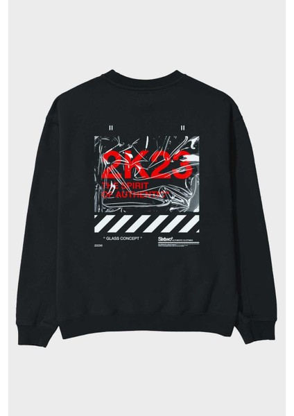 The Spirit Arka Baskılı Siyah Oversize Sweatshirt Erkek Kadın Bisiklet Yaka