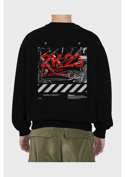 The Spirit Arka Baskılı Siyah Oversize Sweatshirt Erkek Kadın Bisiklet Yaka fiyatları