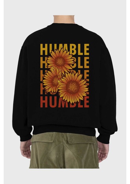 Humble 2 Arka Baskılı Siyah Oversize Sweatshirt Erkek Kadın Bisiklet Yaka fiyatları