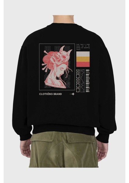 Hipster Japanese Style 2 Arka Baskılı Siyah Oversize Sweatshirt Erkek Kadın Bisiklet Yaka fiyatları