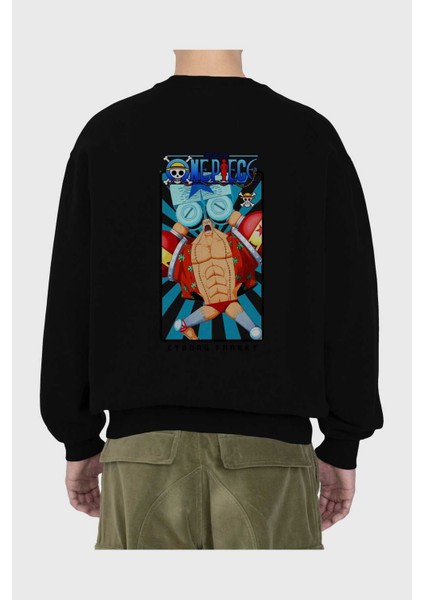 Franky Arka Baskılı Siyah Oversize Sweatshirt Erkek Kadın Bisiklet Yaka fiyatları