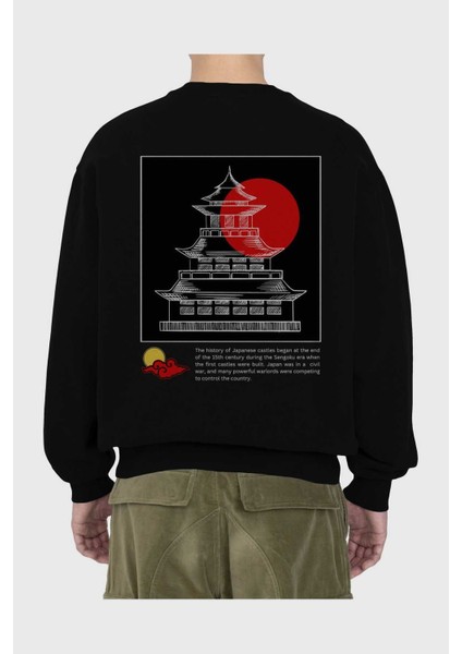 Japan Streetwear Arka Baskılı Siyah Oversize Sweatshirt Erkek Kadın Bisiklet Yaka fiyatları