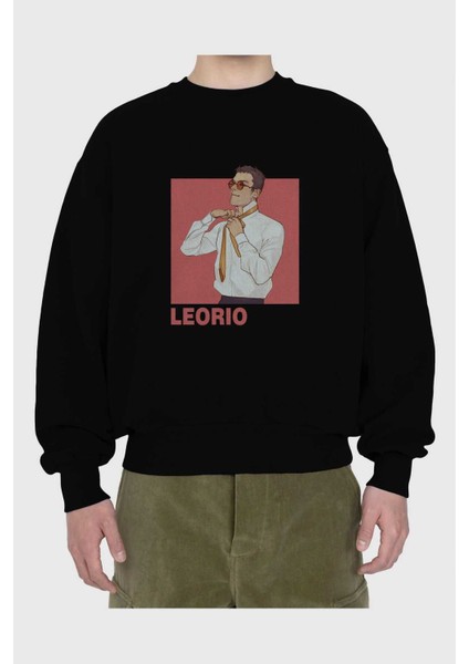 Leorio Paladiknight 5 Anime Ön Baskılı Siyah Oversize Sweatshirt Erkek Kadın Bisiklet Yaka fiyatları