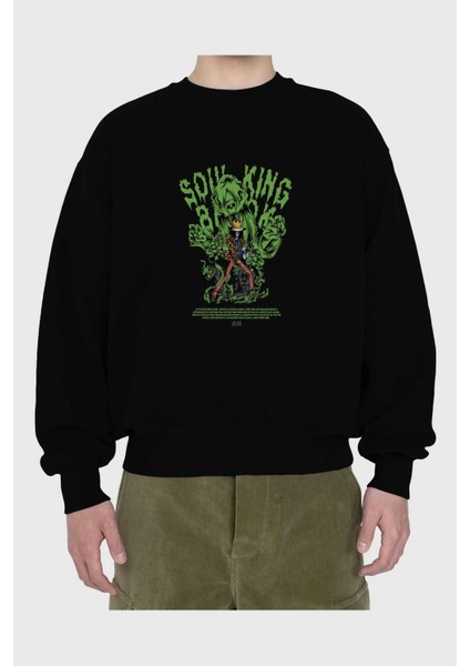 Soul King Brook Anime Ön Baskılı Siyah Oversize Sweatshirt Erkek Kadın Bisiklet Yaka fiyatları