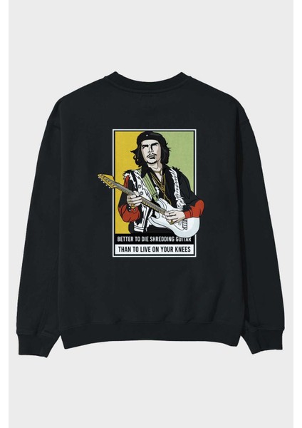 Che Guevara Hendrix Arka Baskılı Siyah Oversize Sweatshirt Erkek Kadın Bisiklet Yaka