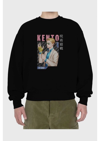 Kento Nanami Anime Ön Baskılı Siyah Oversize Sweatshirt Erkek Kadın Bisiklet Yaka fiyatları