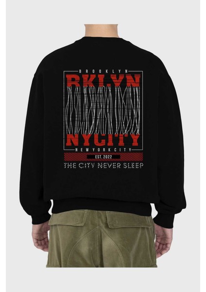 Brooklyn New York City Arka Baskılı Siyah Oversize Sweatshirt Erkek Kadın Bisiklet Yaka fiyatları