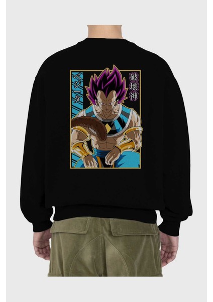 Dragonball Vegetahakaishin Anime Arka Baskılı Siyah Oversize Sweatshirt Erkek Kadın Bisiklet Yaka fiyatları