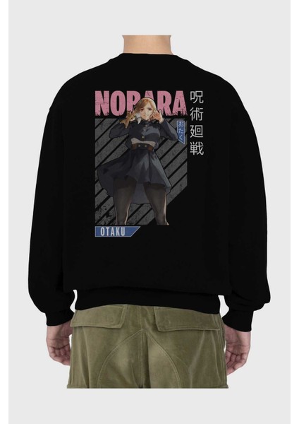Nobara Kugisaki 4 Anime Arka Baskılı Siyah Oversize Sweatshirt Erkek Kadın Bisiklet Yaka fiyatları