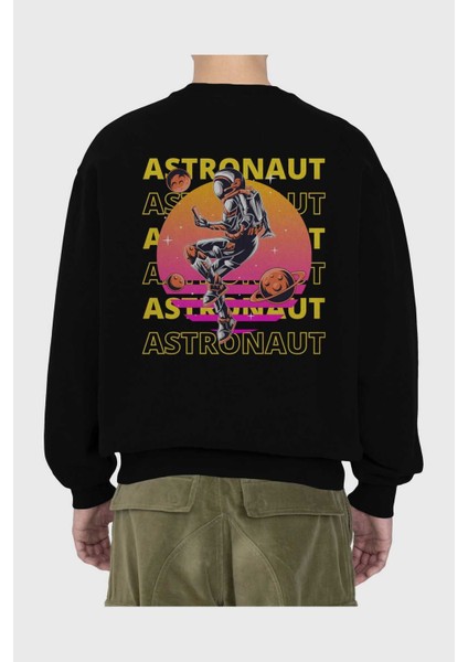 Astronaut Streetwear 2 Arka Baskılı Siyah Oversize Sweatshirt Erkek Kadın Bisiklet Yaka fiyatları
