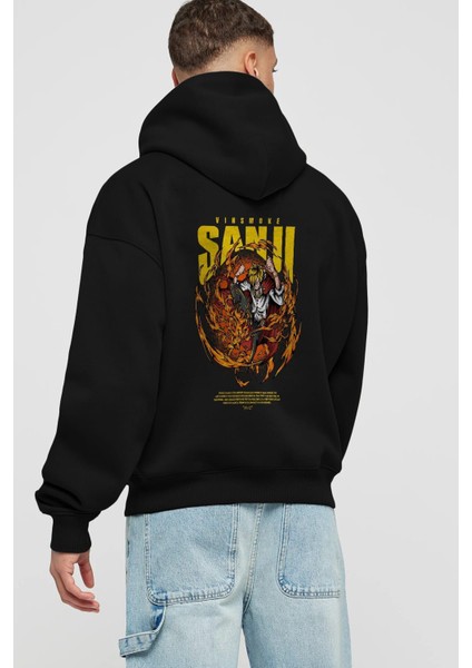 Vinsmoke Sanji Anime Arka Baskılı Siyah Oversize Kapüşonlu Sweatshirt Erkek Kadın fiyatları