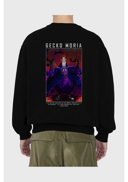 Gecko Moria Arka Baskılı Siyah Oversize Sweatshirt Erkek Kadın Bisiklet Yaka fiyatları
