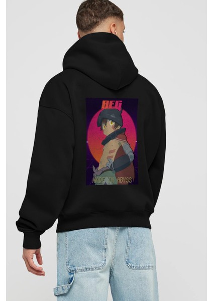 Reg 7 Anime Arka Baskılı Siyah Oversize Kapüşonlu Sweatshirt Erkek Kadın fiyatları
