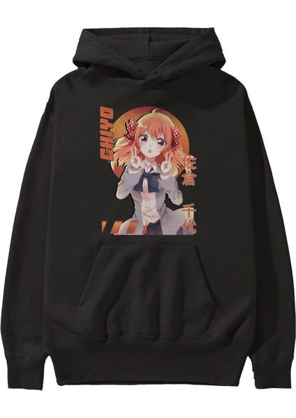 Chiyo Sakura 5 Anime Ön Baskılı Siyah Hoodie Oversize Kapüşonlu Sweatshirt Erkek Kadın