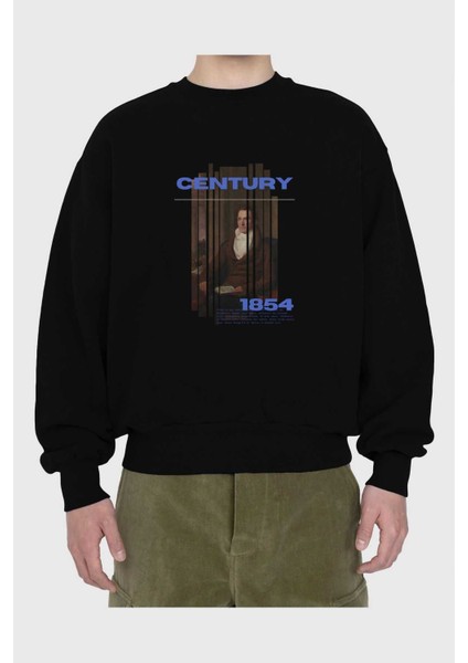 Century 1854 Yazılı Ön Baskılı Siyah Oversize Sweatshirt Erkek Kadın Bisiklet Yaka fiyatları
