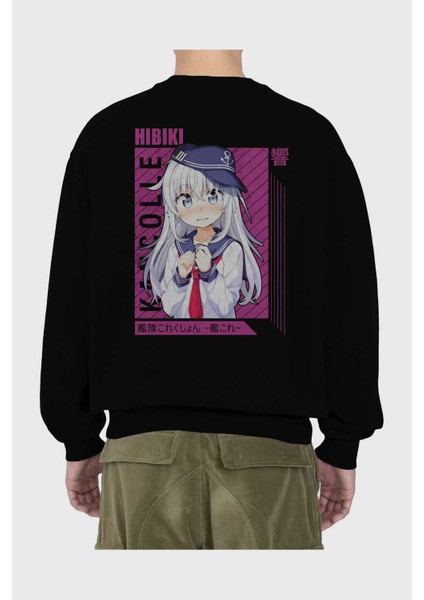 Hibiki 4 Anime Arka Baskılı Siyah Oversize Sweatshirt Erkek Kadın Bisiklet Yaka fiyatları