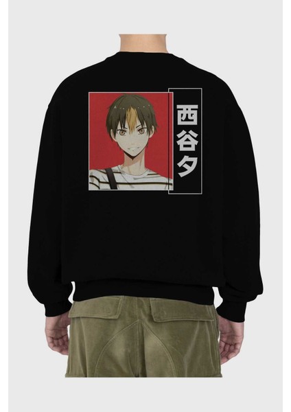 Yuu Nishinoya 1 Anime Arka Baskılı Siyah Oversize Sweatshirt Erkek Kadın Bisiklet Yaka fiyatları