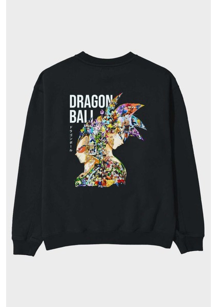 Dragon Ball Art (5) Anime Arka Baskılı Siyah Oversize Sweatshirt Erkek Kadın Bisiklet Yaka