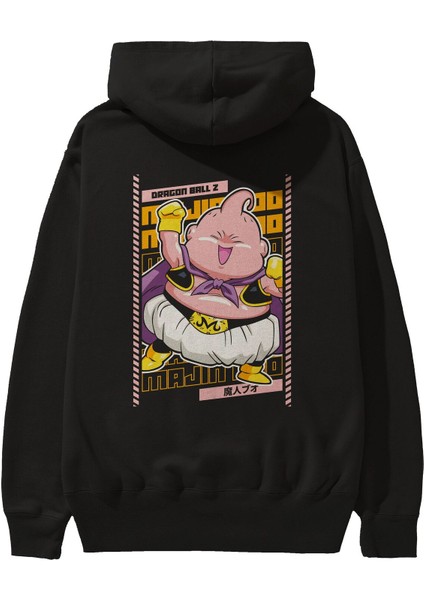 Majın Boo1 Anime Arka Baskılı Siyah Oversize Kapüşonlu Sweatshirt Erkek Kadın