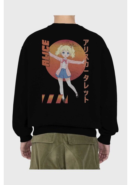 Alice Cartelet 15 Anime Arka Baskılı Siyah Oversize Sweatshirt Erkek Kadın Bisiklet Yaka fiyatları