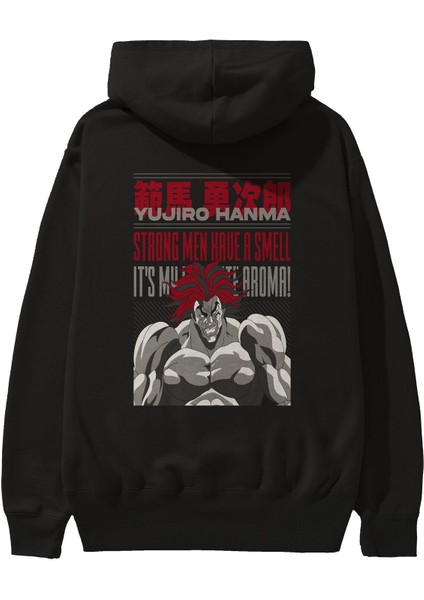 Yujıro Hanma Anime Arka Baskılı Siyah Oversize Kapüşonlu Sweatshirt Erkek Kadın
