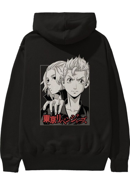 Tokyo Revengers Anime Arka Baskılı Siyah Oversize Kapüşonlu Sweatshirt Erkek Kadın