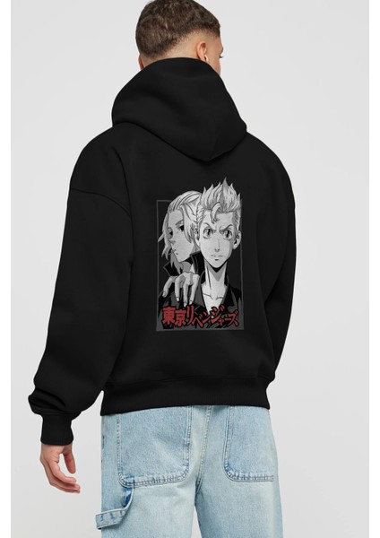 Tokyo Revengers Anime Arka Baskılı Siyah Oversize Kapüşonlu Sweatshirt Erkek Kadın fiyatları