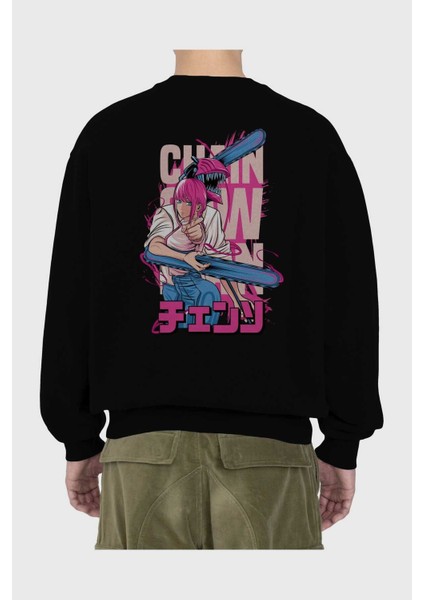 Denjı And Makıma Anime Arka Baskılı Siyah Oversize Sweatshirt Erkek Kadın Bisiklet Yaka fiyatları