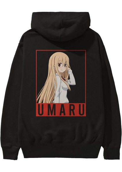 Umaru Doma 2 (2) Anime Arka Baskılı Siyah Oversize Kapüşonlu Sweatshirt Erkek Kadın