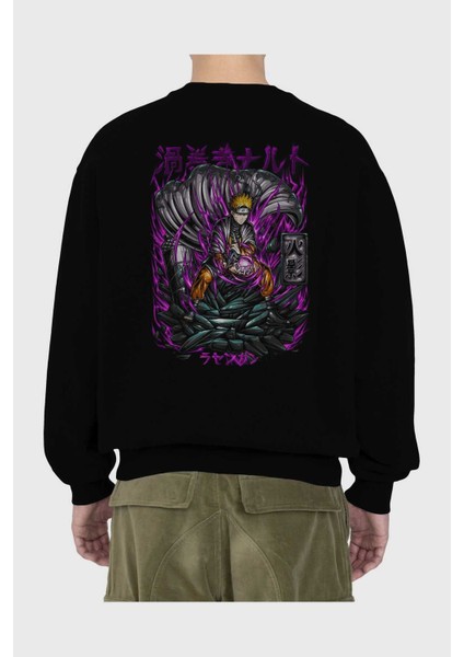 Naruto Anime Arka Baskılı Siyah Oversize Sweatshirt Erkek Kadın Bisiklet Yaka fiyatları