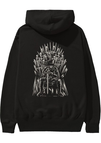 The Thrones Of Vendetta Arka Baskılı Siyah Oversize Kapüşonlu Sweatshirt Erkek Kadın