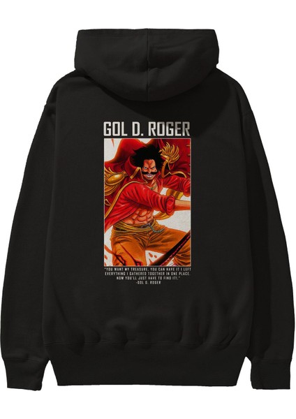 Gol D. Roger Anime Arka Baskılı Siyah Oversize Kapüşonlu Sweatshirt Erkek Kadın
