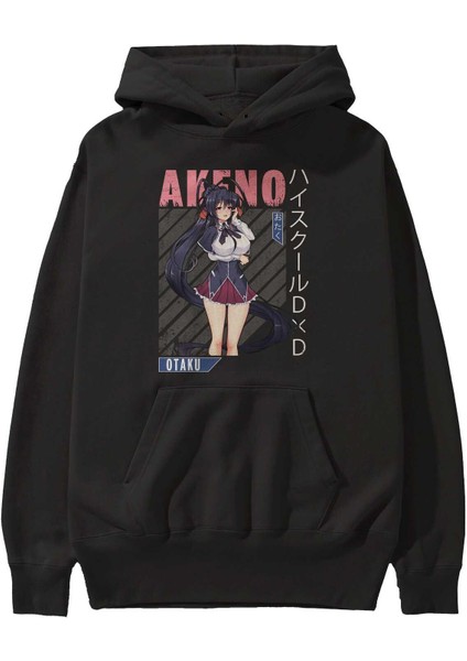 Akeno Himejima 4 Anime Ön Baskılı Siyah Hoodie Oversize Kapüşonlu Sweatshirt Erkek Kadın fiyatları
