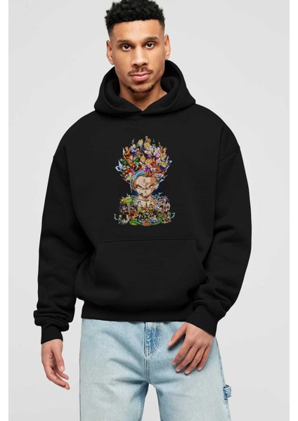 Dragon Ball Art (2) Anime Ön Baskılı Siyah Oversize Kapüşonlu Sweatshirt Erkek Kadın