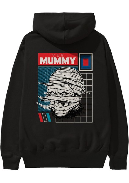 The Mummy 2 Arka Baskılı Siyah Oversize Kapüşonlu Sweatshirt Erkek Kadın