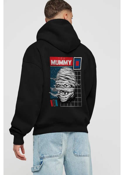 The Mummy 2 Arka Baskılı Siyah Oversize Kapüşonlu Sweatshirt Erkek Kadın fiyatları