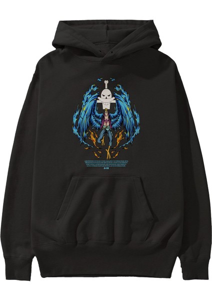 Marco Anime Ön Baskılı Siyah Hoodie Oversize Kapüşonlu Sweatshirt Erkek Kadın