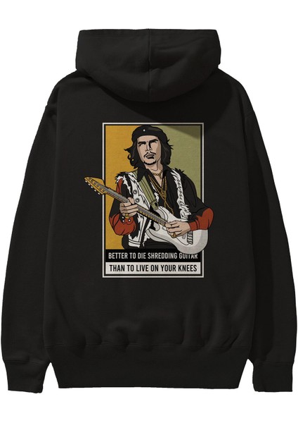 Che Guevara Hendrix Arka Baskılı Siyah Oversize Kapüşonlu Sweatshirt Erkek Kadın