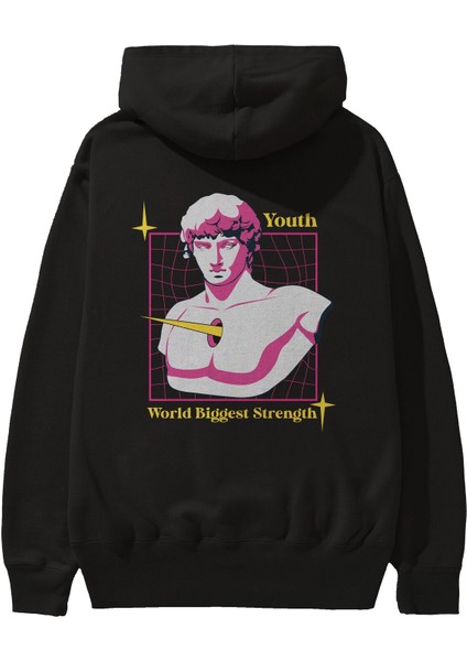 Youth Arka Baskılı Siyah Oversize Kapüşonlu Sweatshirt Erkek Kadın