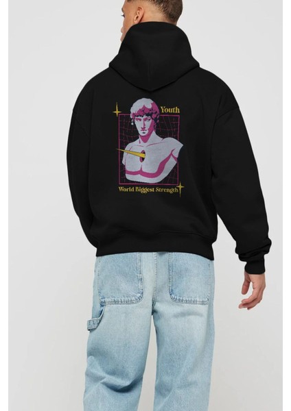 Youth Arka Baskılı Siyah Oversize Kapüşonlu Sweatshirt Erkek Kadın fiyatları