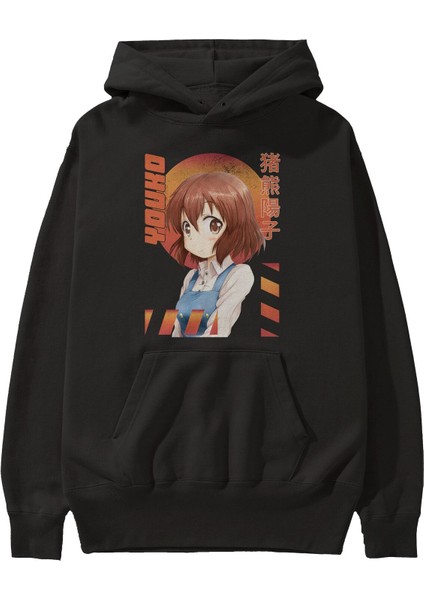 Youko Inokuma 5 Anime Ön Baskılı Siyah Hoodie Oversize Kapüşonlu Sweatshirt Erkek Kadın