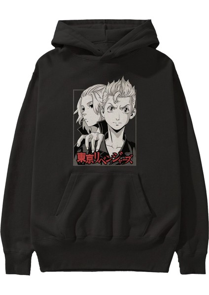 Tokyo Revengers Anime Ön Baskılı Siyah Hoodie Oversize Kapüşonlu Sweatshirt Erkek Kadın